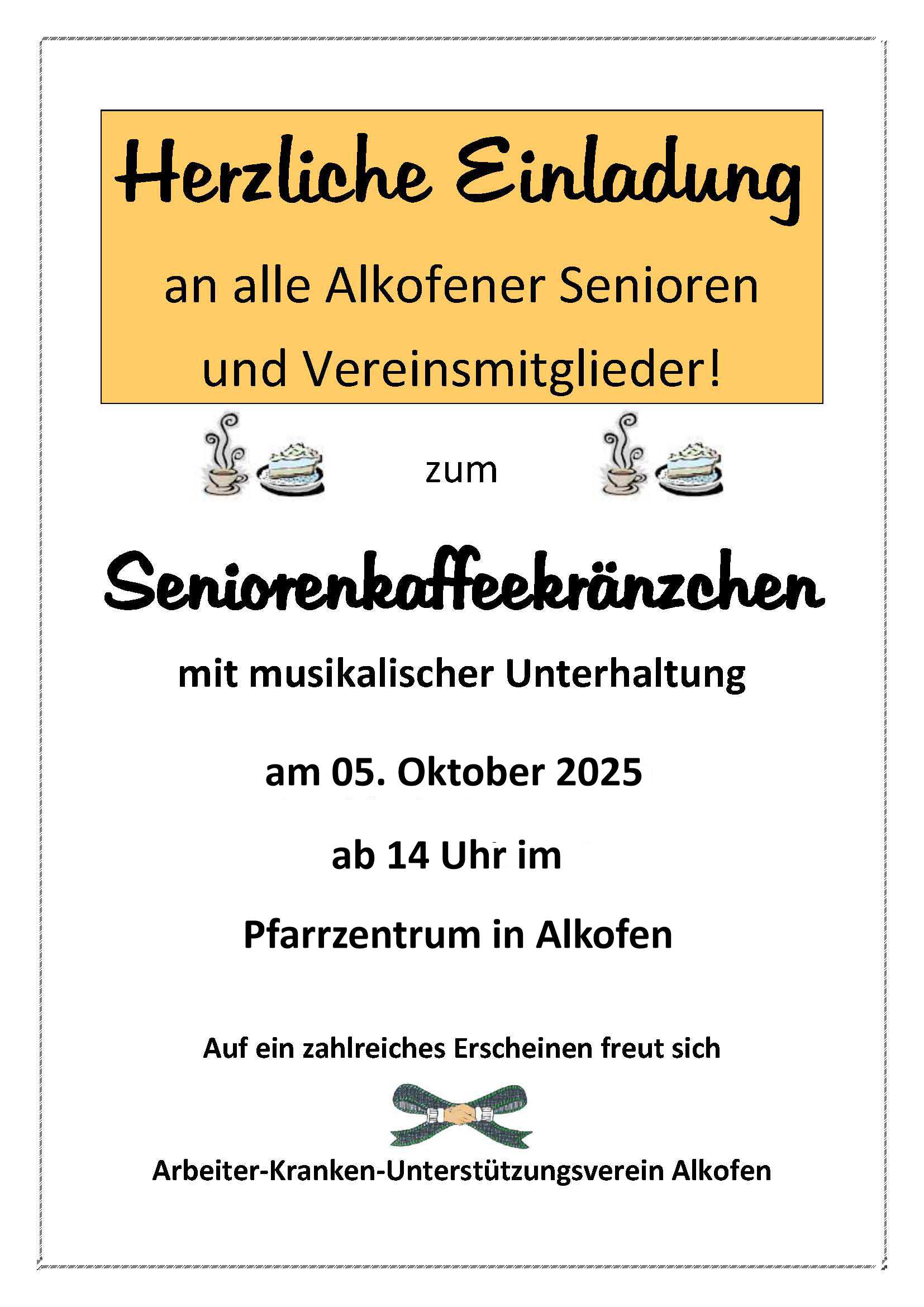 Einladung zum Seniorenkaffeekränzchen des AKUV-Alkofen