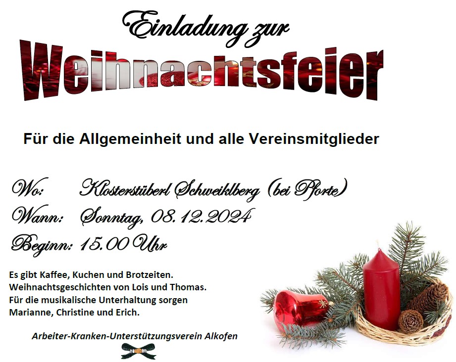 Einladung zur Weihnachtsfeier des AKUV-Alkofen